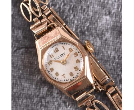Rotary: A lady's 9ct gold bracelet watchDate: Circa 1965Movement: Cal.390 15-jewel manual windDial: Silver, applied gilt Arab