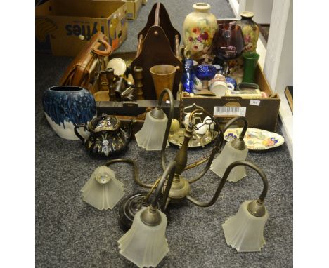 Household Goods - ceramics, glassware, treen candlesticks; dressing table set; vases; a ceiling lamp; etc. (3)