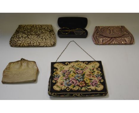 A lady's tapestry evening bag; others; various; a pair of gentleman's glasses