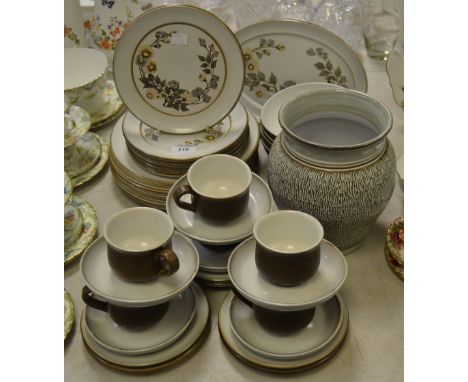 A large textured Denby vase; part Denby tea and dining service, printed with flowers and foliage;  etc.