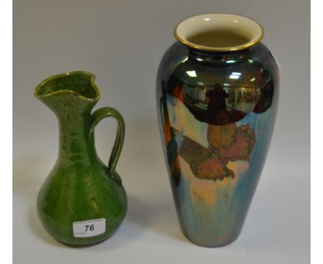 A Wilkinson and Co Flambe vase; a Pilkington style ewer (2)