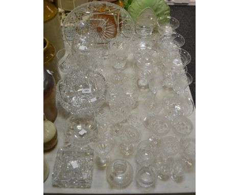 Glass - harlequin Stuart, Tutbury, Webb Corbett and other crystal drinking glasses, various sizes; square decanter and stoppe
