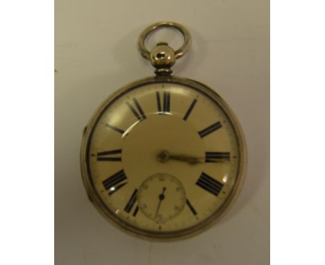 A Gentleman's silver open face, key wind, pocket watch, enamel dial, Roman numerals, (marks)
