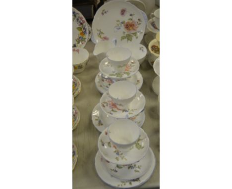 A Shelley chrysanthemum pattern tea service for six, printed marks, pattern number 2277