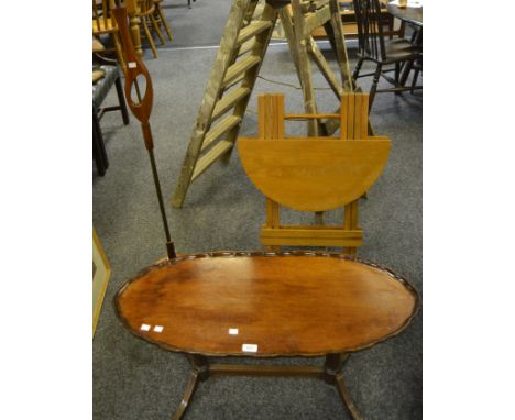 A contemporary pitch pine collapsible circular occasional table; a contemporary mahogany standard lamp; a mid-20th Century sh