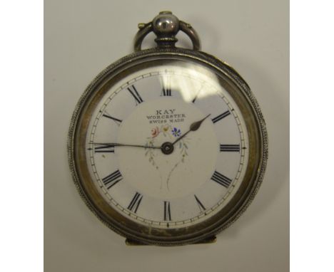 A Lady's silver open face pocket watch, enamel dial 