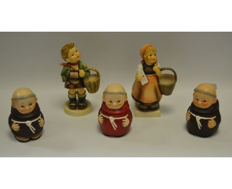 A Goebel figure, designed by MJ Hummel, The Letter and Going to Market, millennium revival collection, 1646/2000; three Humme