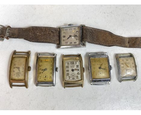 Six Art Deco gents wristwatches rectangular dials 