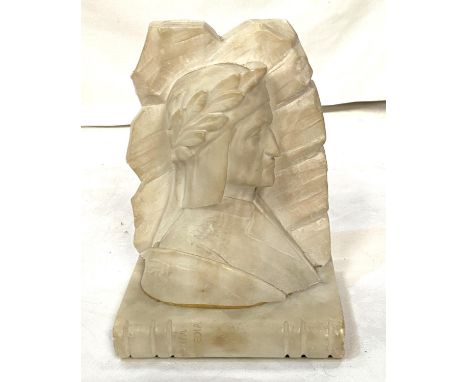 A vintage carved and polished marble bookend with bust portrait of Dante, 18cm 