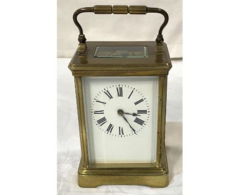 A 19th century large brass carriage clock with timepiece movement, height 14cm 