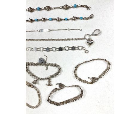 A selection of silver/white metal chain and gate bracelets, 95gm 