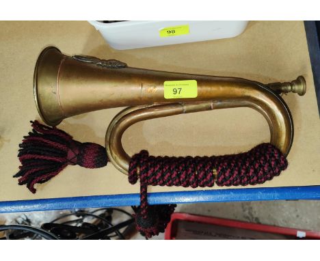 A vintage bugle "23rd Royal Welsh Fusiliers" with rope 