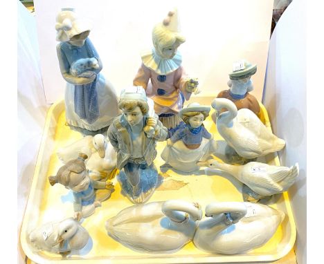 A Lladro pair of Swans, other Lladro and Nao etc 