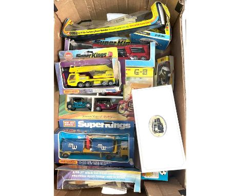 A collection of boxed Matchbox Super Kings K-13,&nbsp; K-33, K-12, K-10, Corgi Britains and other vehicles (boxes a.f) 