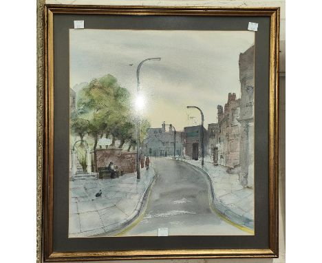 Albin Trowski:&nbsp; City square with stone buildings, watercolour, signed, 41 x 31cm, framed and glazed; an unsigned silhoue