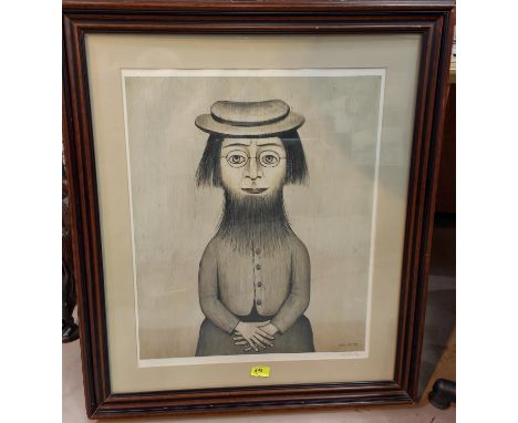 LAWRENCE STEPHEN LOWRY, British 20th century, limited edition print, Woman with Beard, SIGNED, with Fine Art Guild stamp, 57.