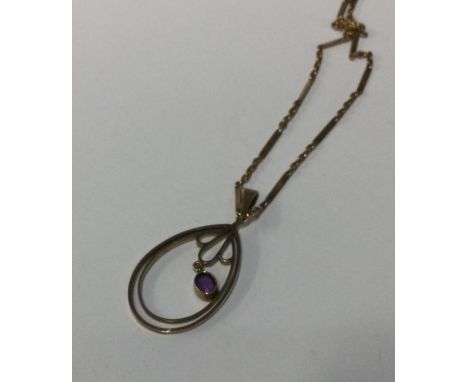 An amethyst pendant of oval form on 9 carat chain. Approx. 5 grams. Est. £50 - £80.