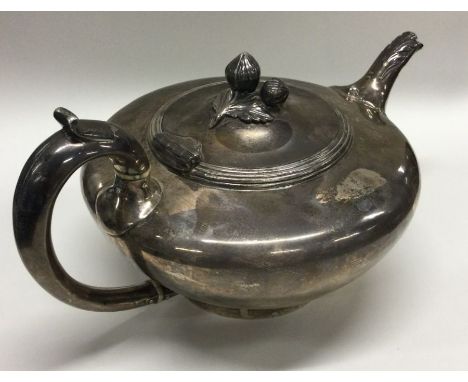 A good plain heavy William IV silver teapot with reeded body to floral finial and pedestal base. London 1835. By W&amp;M. App
