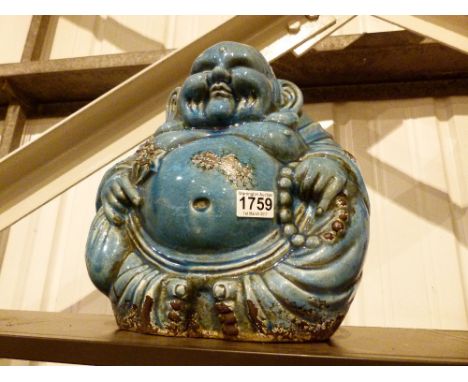 Large blue ceramic Bhudda H: 39 cm 