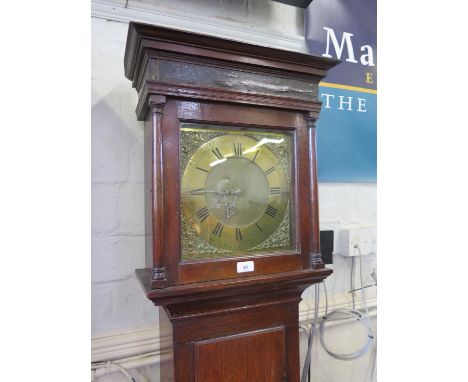 A George III oak longcase clock, the matted brass dial with mask scroll spandrels, the chapter ring inscribed John Horsmaile 