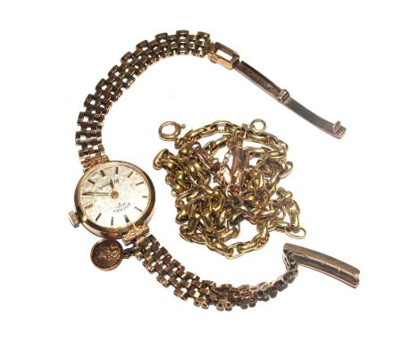 A Lady's Rotary wristwatch, with 9ct gold strap, and a yellow metal chain (2) 
