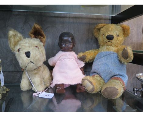 An Armand Marseille AM 341/3K black child doll with sleeping brown eyes and jointed composition body 34cm, Chad Valley teddy 