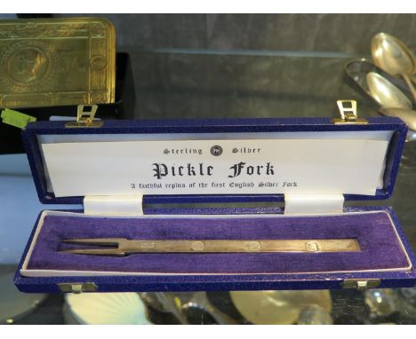 A silver pickle fork by Mappin &amp; Webb, cased 