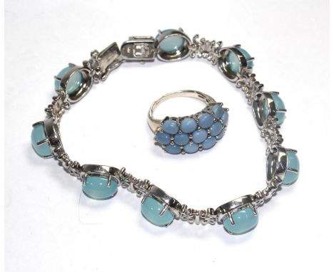 A silver and stone set ring and bracelet 