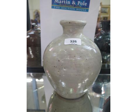 A Trevor Corser bulbous vase, with cream glaze,  obscured Leach Pottery and personal stamps, 21 cm high 