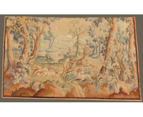 Tapisserie "MANVEre D'AUBUSSON" Frankreich.133 cm x 233 cm. Handgewebt. Wolle auf Wolle, Manufacture d'Aubusson. Antik. Circa