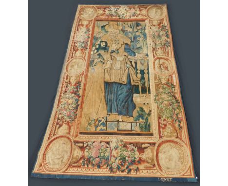 Biblische Tapisserie Brüssel und Flandern 15./16. Jahrhundert.302 cm x 163 cm. Handarbeit. Naturfarben. Gewebt. Signiert. Zus