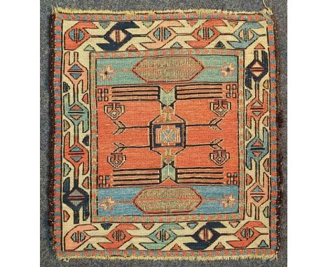 Shah - Savan Soumak Taschenfront antik.44 cm x 42 cm. Handgeknüpft. Wolle auf Wolle. Naturfarben. Nach Angaben des Einliefere