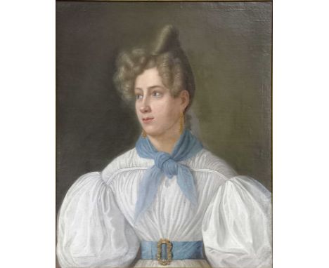 UNSIGNIERT (XVIII - XIX). Halb - Portrait einer jungen Dame.71 cm x 58 cm. Gemälde. Öl auf Leinwand. Unter anderem wachsdoubl