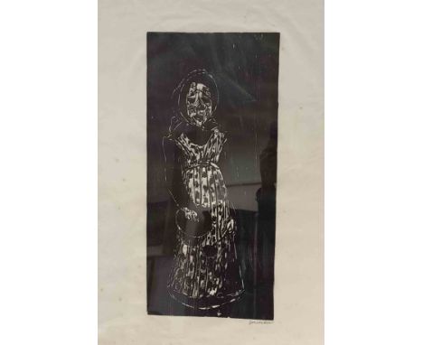 Wilhelm GRIMM (1904 - 1986). Mädchen mit Maske.61 cm x 45,5 cm, Blattgröße. 49 cm x 22,5 cm der Druck / Bild. Holzschnitt. Re