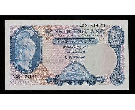 Bank of England £5 Banknote, L K O'Brien, blue, C20 056471