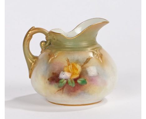Royal Worcester jug, the exterior with yellow and puce rose decoration, the body with gilt highlights