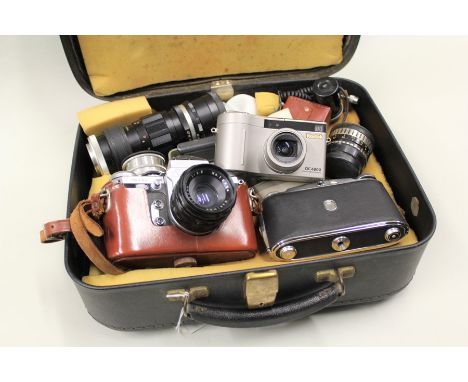 Cameras, to include Edixa Mat Reflex Mod B-L, Agfa, Kodak and a selection of lenses, (qty)