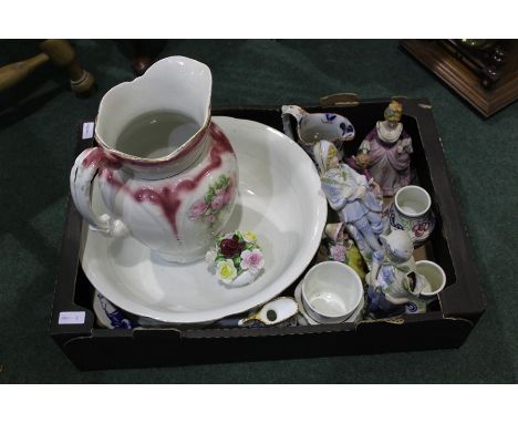 Allertons "Huth" pattern meat plate, jug and bowl set, two Poole pottery vases, Royal Doulton floral basket etc. (qty)