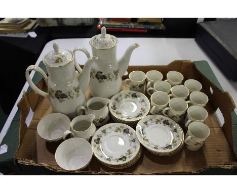 Royal Doulton Larchmont pattern coffee set, consisting of two coffee pots, two milk jugs, two sugar bowls, eleven coffee cups