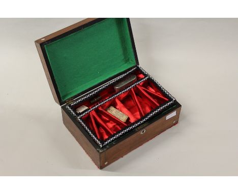 Dental tools to include scalers, handpieces and probes, in a mahogany box (qty)