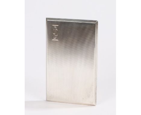 Elizabeth II silver cigarette case, Birmingham 1960, maker D Bros, the engine turned exterior with rectangular cartouche mono