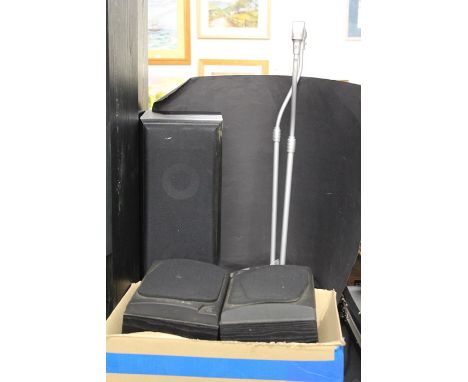 A pair of Wharfedale Diamond 7 stereo speakers, together with a Mission 70c2 speaker and a pair of speaker stands, (5)