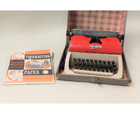 Lilliput typewriter with red and beige body, housed in original case
