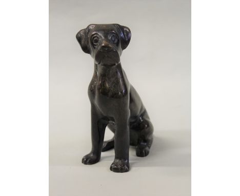 Bronze figure depicting a seated puppy, 16.5cm high
