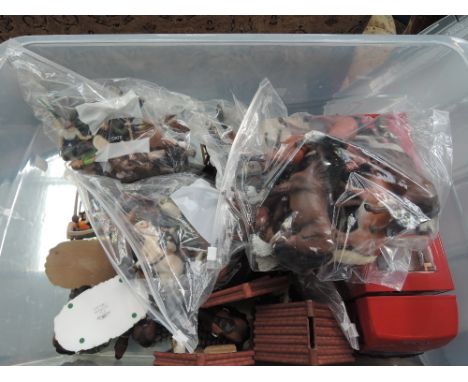 A box of LGB G scale figures, animals and accessories, horses, riders and vehicles