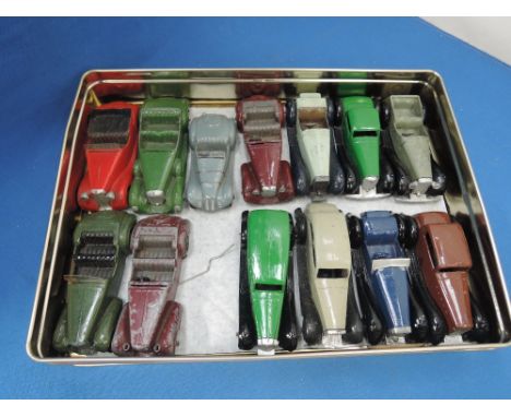 Thirteen Dinky and similar die-cast vintage cars including Frazer Nash, Lagonda etc