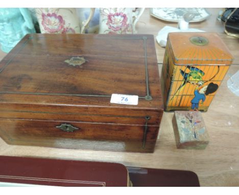 A treen jewellery box, vintage tin and polished stone trinket box