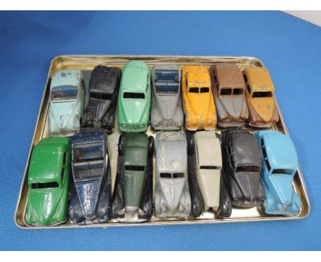 Fourteen Dinky die-cast vintage cars including Rover 75, Triumph, Jaguar etc