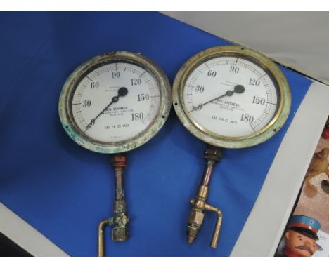 Two vintage brass Bell Brothers, Bourdon pressure gauges