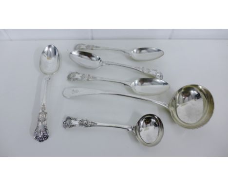 A quantity of Kings pattern Epns flatwares, a soup ladle and mother of pearl handled fruit forks, etc (a lot) 